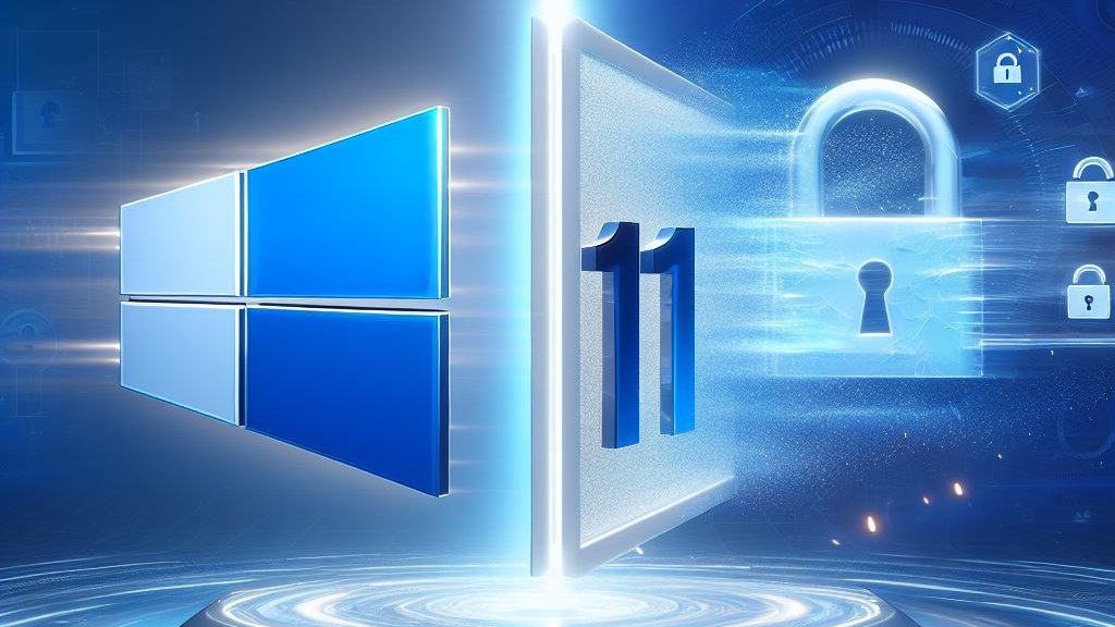 Windows 10 Logo und Zahl 11 in blautönen